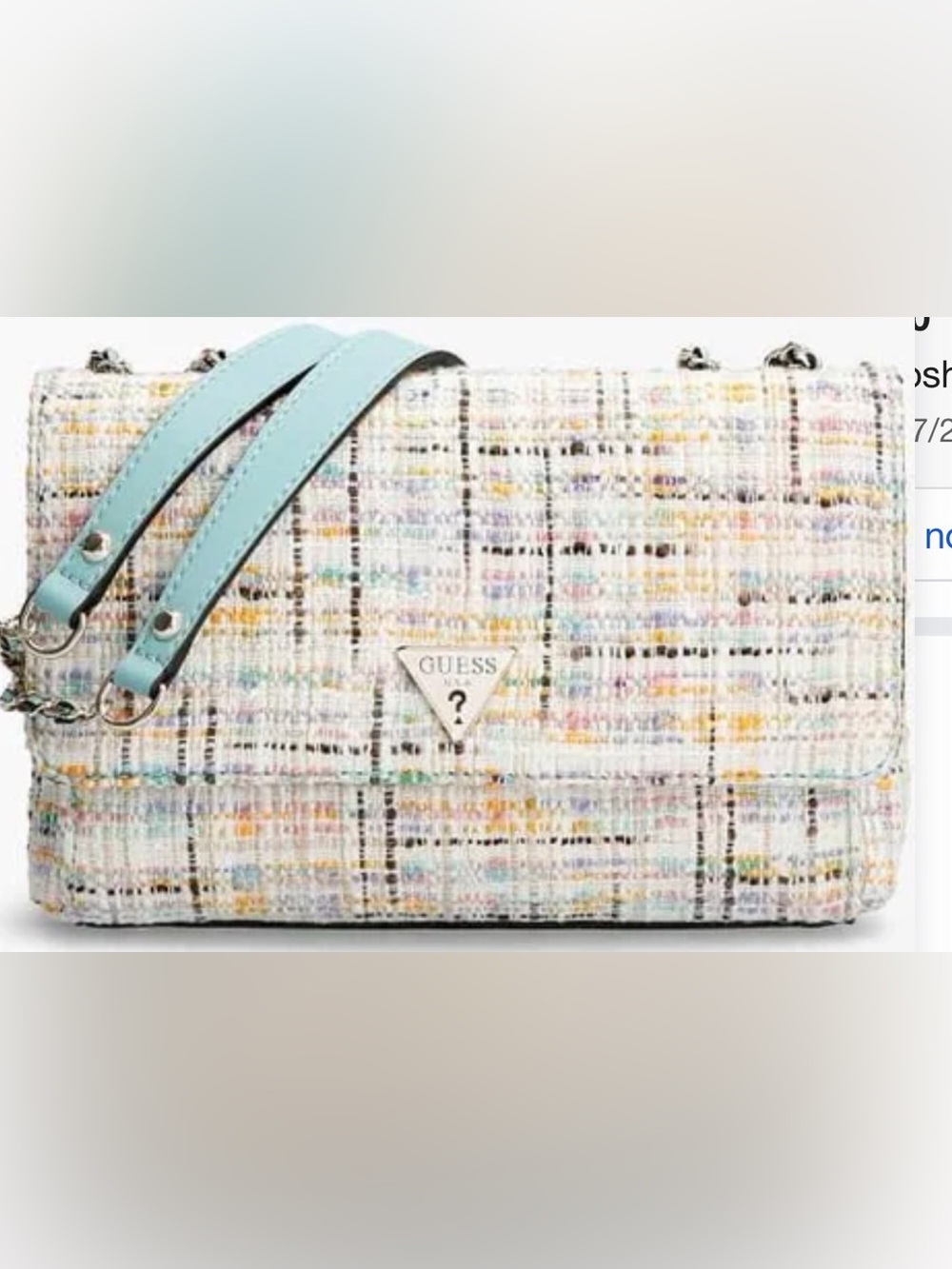 GUESS Pastel Tweed Crossbody with Light Blue Strap
